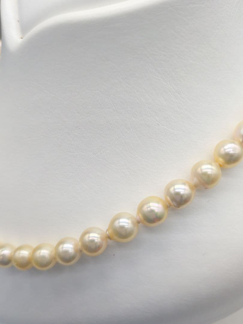 Akoya genuine pearl necklace with 7-7.5mm champagne tone pearls and silver clasp, total length 42.3cm