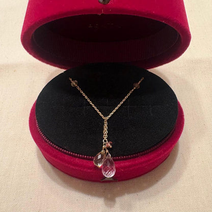 Agete Necklace made of K10 gold with Amethyst, Citrine, Pink Tourmaline, and Quartz stones on a 45 cm chain