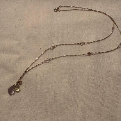 Agete Necklace made of K10 gold with Amethyst, Citrine, Pink Tourmaline, and Quartz stones on a 45 cm chain