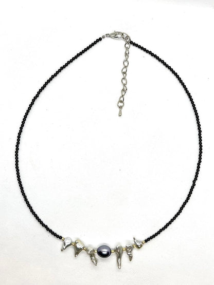 Akoya Pearl Large Round Keshi necklace featuring black pearls and Venezian glass with gold leaf