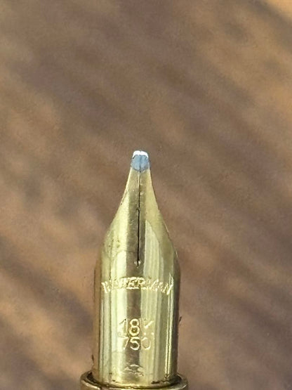 Vintage Waterman Executive fountain pen with 18K gold broad nib from the 1980s, black body and cartridge converter filling system