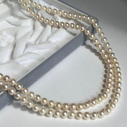 Two-strand Akoya pearl necklace with 7mm pearls, 59cm length, and sterling silver fittings