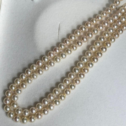 Two-strand Akoya pearl necklace with 7mm pearls, 59cm length, and sterling silver fittings