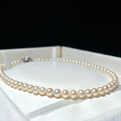 Akoya Pearl Necklace with round white pearls 6.0-6.4 mm on a 42 cm silver chain