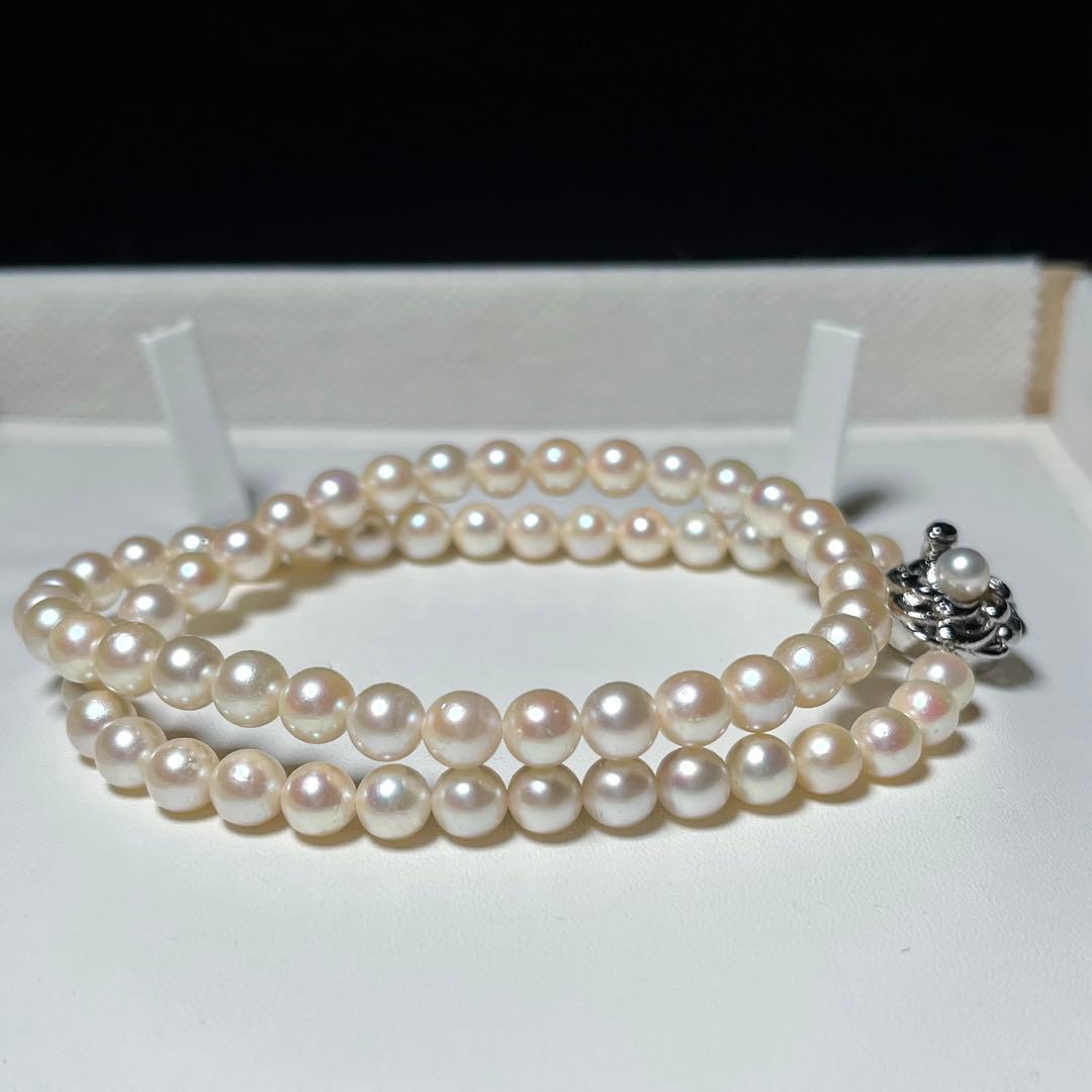 Akoya Pearl Necklace with round white pearls 6.0-6.4 mm on a 42 cm silver chain
