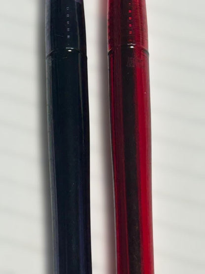 Four Pilot Desk Pens BDE-15 in discarded rare colors transparent purple, red, white, and black resin metal