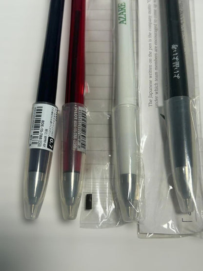Four Pilot Desk Pens BDE-15 in discarded rare colors transparent purple, red, white, and black resin metal
