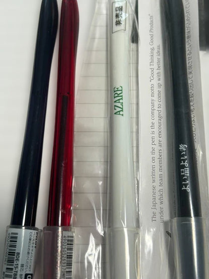 Four Pilot Desk Pens BDE-15 in discarded rare colors transparent purple, red, white, and black resin metal