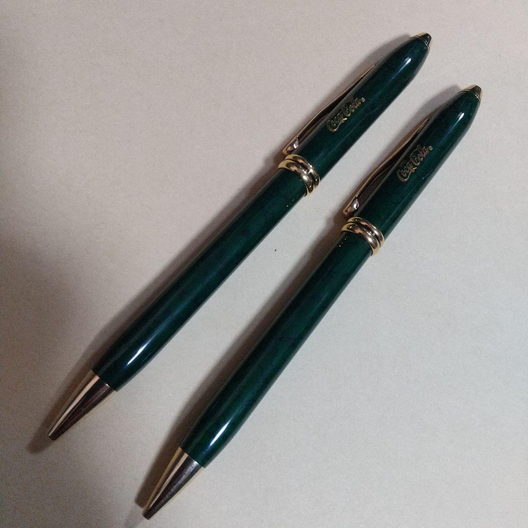 Green Coca-Cola and Cross collaboration ballpoint pen and mechanical pencil set each 14.8 cm long