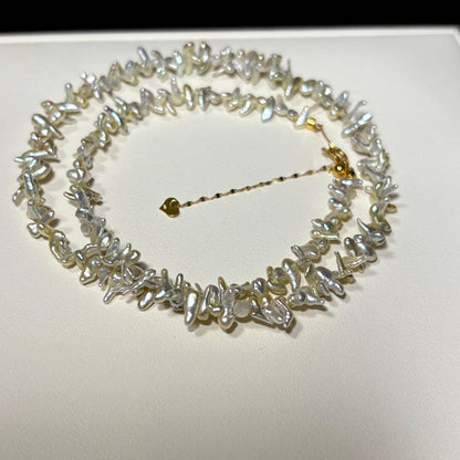 N85 K18 Keshi Akoya Pearl Necklace with small 2-3mm pearls on a 41cm adjustable chain
