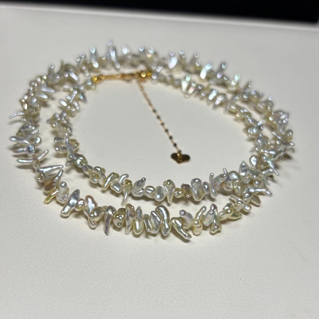 N85 K18 Keshi Akoya Pearl Necklace with small 2-3mm pearls on a 41cm adjustable chain