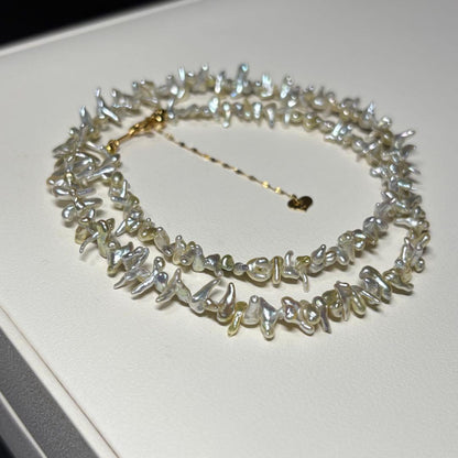 N85 K18 Keshi Akoya Pearl Necklace with small 2-3mm pearls on a 41cm adjustable chain