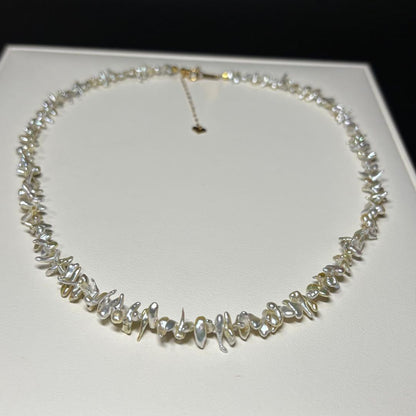 N85 K18 Keshi Akoya Pearl Necklace with small 2-3mm pearls on a 41cm adjustable chain