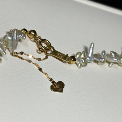N85 K18 Keshi Akoya Pearl Necklace with small 2-3mm pearls on a 41cm adjustable chain