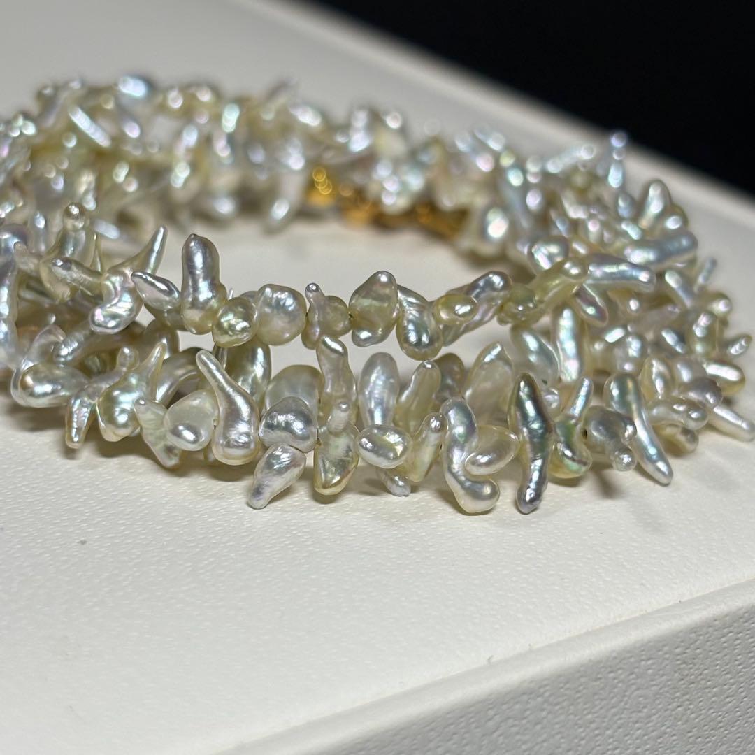 N85 K18 Keshi Akoya Pearl Necklace with small 2-3mm pearls on a 41cm adjustable chain