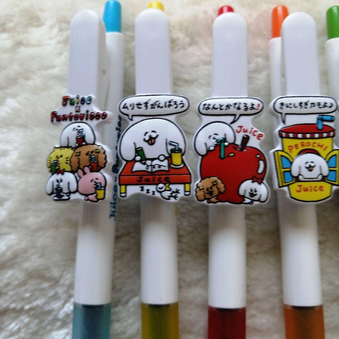 Set of 5 Pilot Juice gel ballpoint pens with black ink and Pantovisco collaboration character clip plates