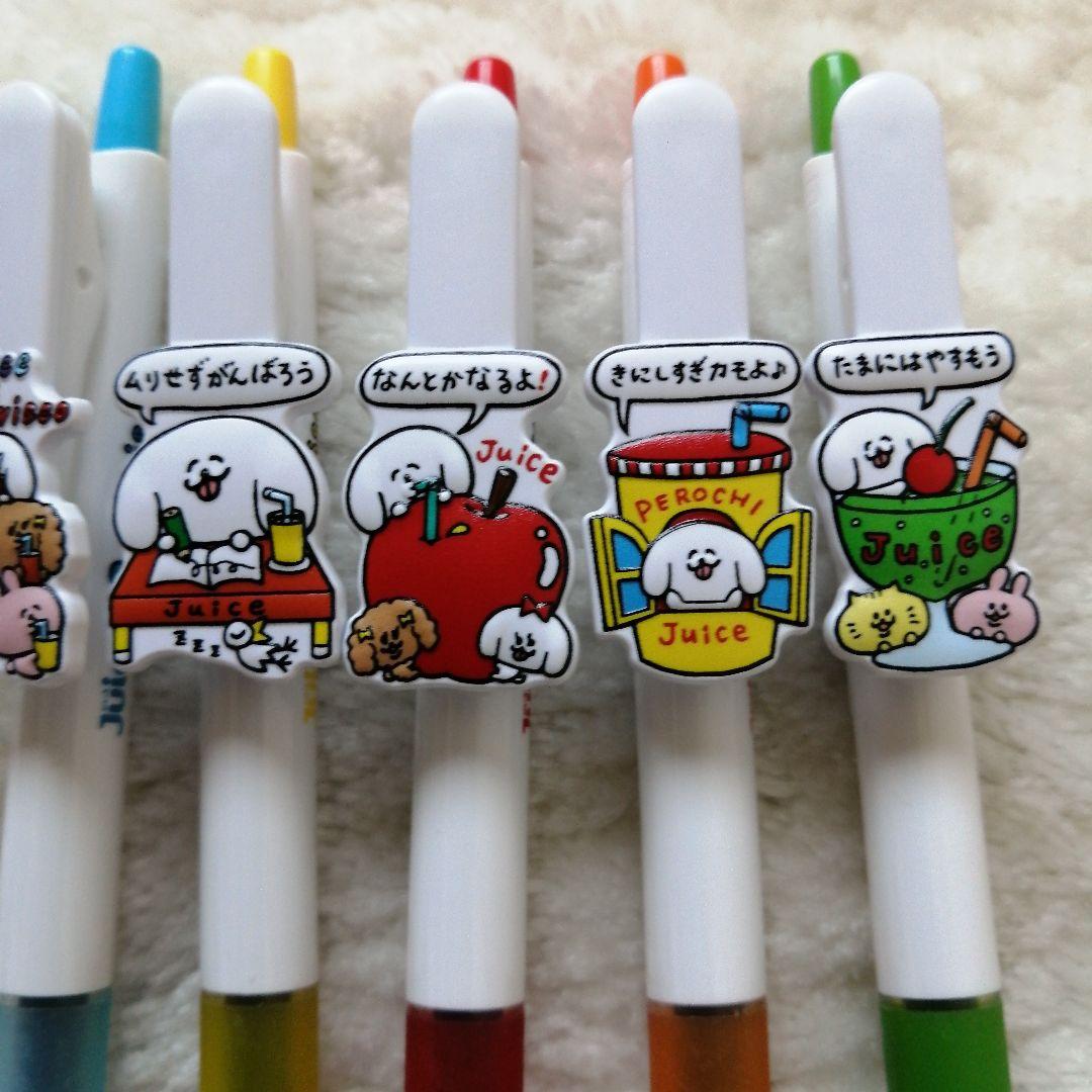 Set of 5 Pilot Juice gel ballpoint pens with black ink and Pantovisco collaboration character clip plates