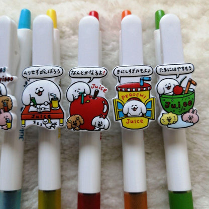 Set of 5 Pilot Juice gel ballpoint pens with black ink and Pantovisco collaboration character clip plates