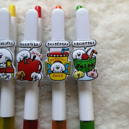 Set of 5 Pilot Juice gel ballpoint pens with black ink and Pantovisco collaboration character clip plates