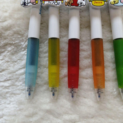 Set of 5 Pilot Juice gel ballpoint pens with black ink and Pantovisco collaboration character clip plates