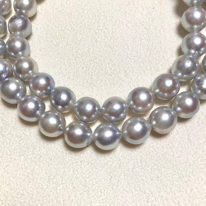 Akoya pearl necklace with blue gray pearls 7.5-8.0mm and silver flower clasp on 42.5cm chain