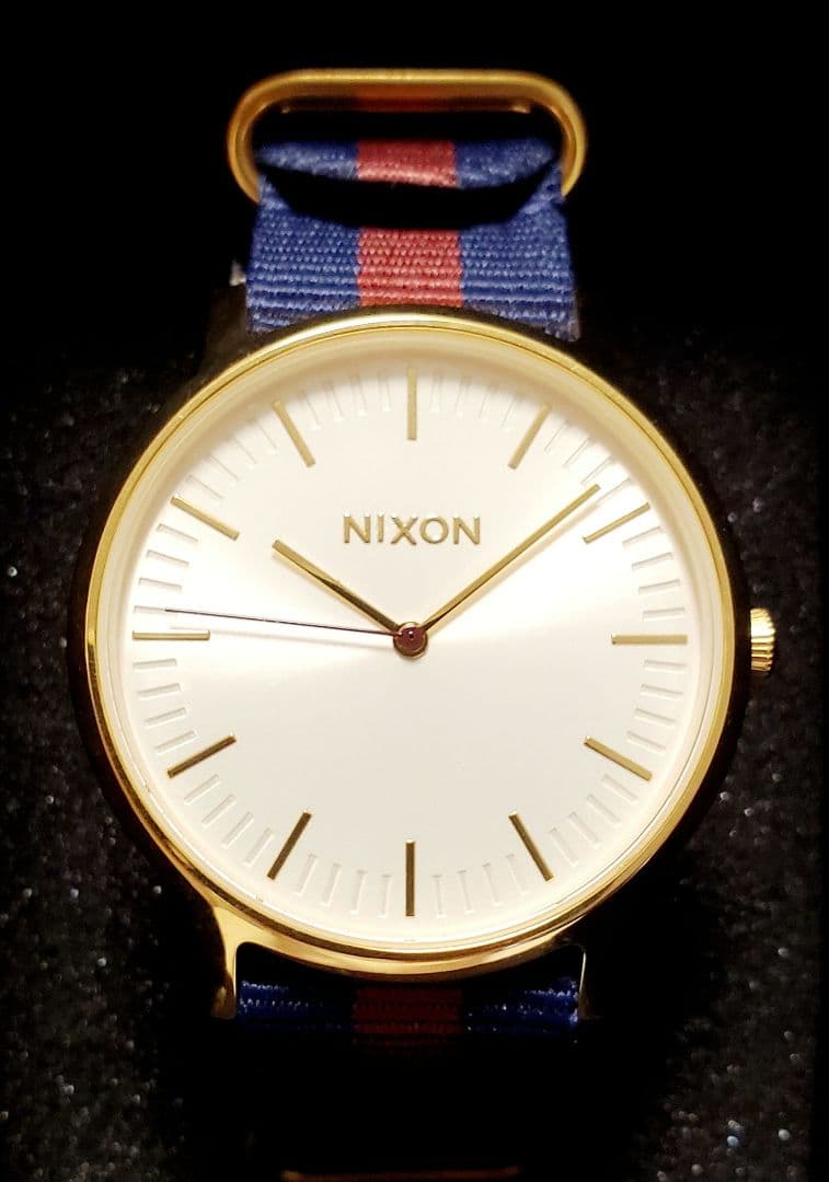NIXON PORTER NYLON GOLD/WHITE/RED Quartz Men's Watch — Japanese