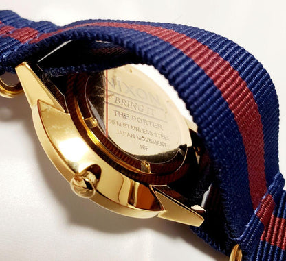 NIXON PORTER NYLON GOLD/WHITE/RED Quartz Men's Watch — Japanese