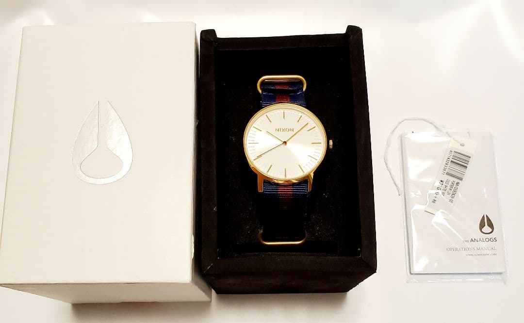 NIXON PORTER NYLON GOLD/WHITE/RED Quartz Men's Watch — Japanese