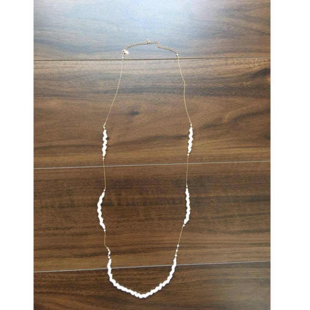 agete Long Pearl Necklace made of 10 karat white gold with white pearls, 80-90cm length