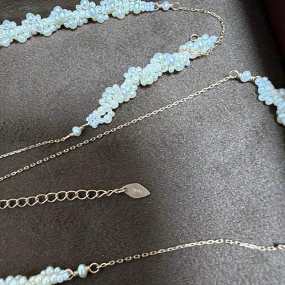agete Long Pearl Necklace made of 10 karat white gold with white pearls, 80-90cm length