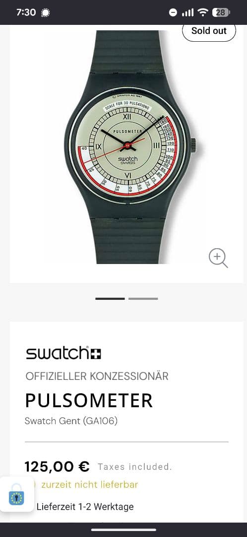 swatch GA106 Quartz Men's — Japanese