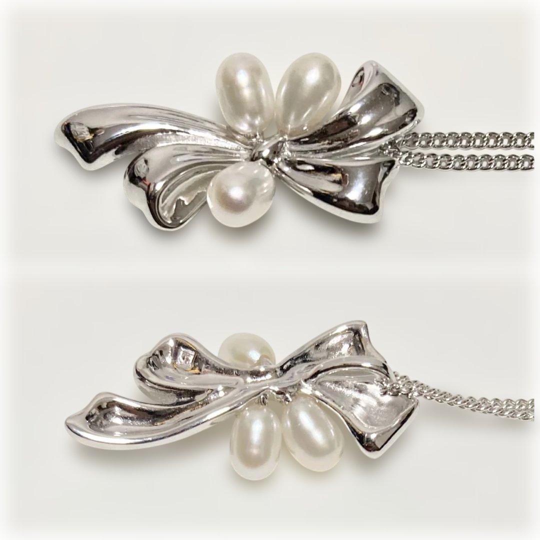 TASAKI vintage pearl necklace with ribbon design featuring genuine pearls on a 925 silver chain