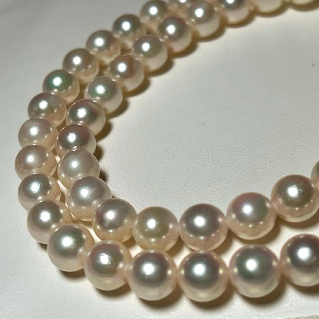 Akoya pearl Hanadama grade necklace 6.5-7.0mm round white pearls with silver chain, 42.5cm length