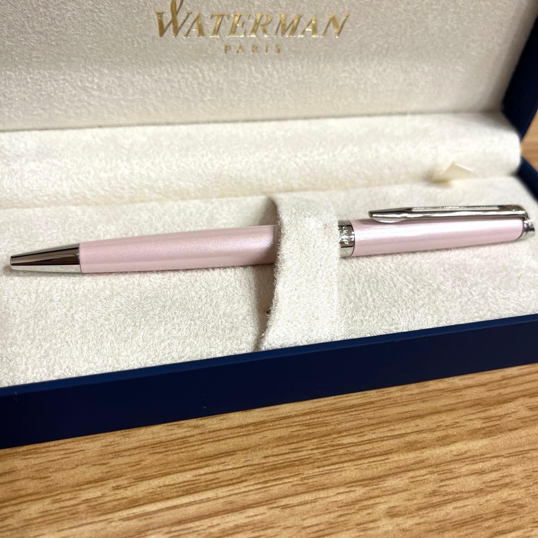 Waterman ballpoint pen with pearl pink and silver body and black ink