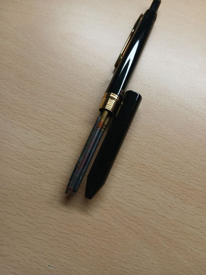 PILOT 2+1DX black lacquer multi-function pen with eraser cap and sharpener mechanism