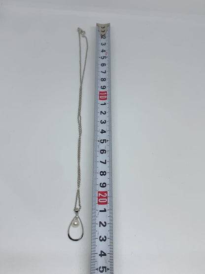 MIKIMOTO Akoya pearl necklace with silver chain, 45 cm long, displayed on white background