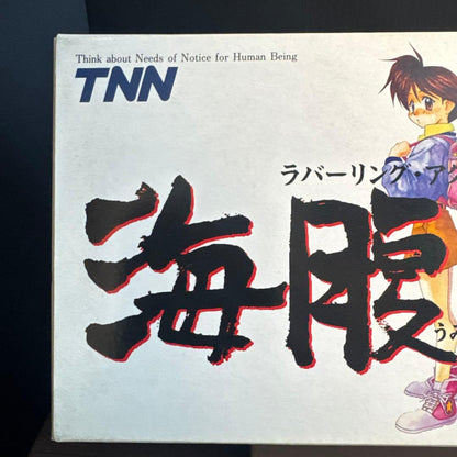 Super Famicom game Umi Hiragai Kawa Se cartridge with box showing wear and tear