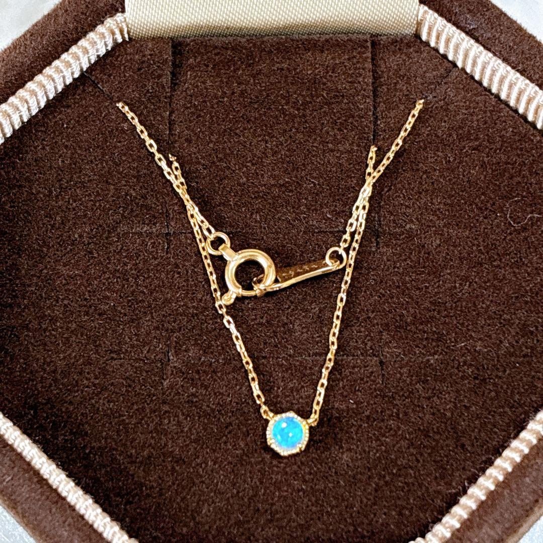 Agete K18 Opal Necklace featuring a single pearl on a 45 cm gold chain