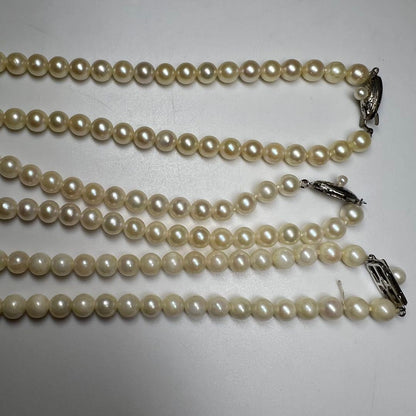 Three-strand Akoya pearl necklace with pearls measuring 6.8 to 6.9 cm in diameter