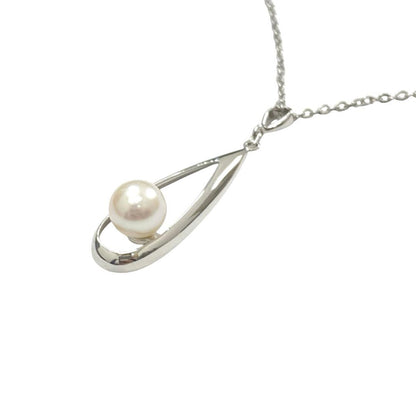 Mikimoto 1P pearl necklace with 6.8mm pearl and 40cm silver chain on white background