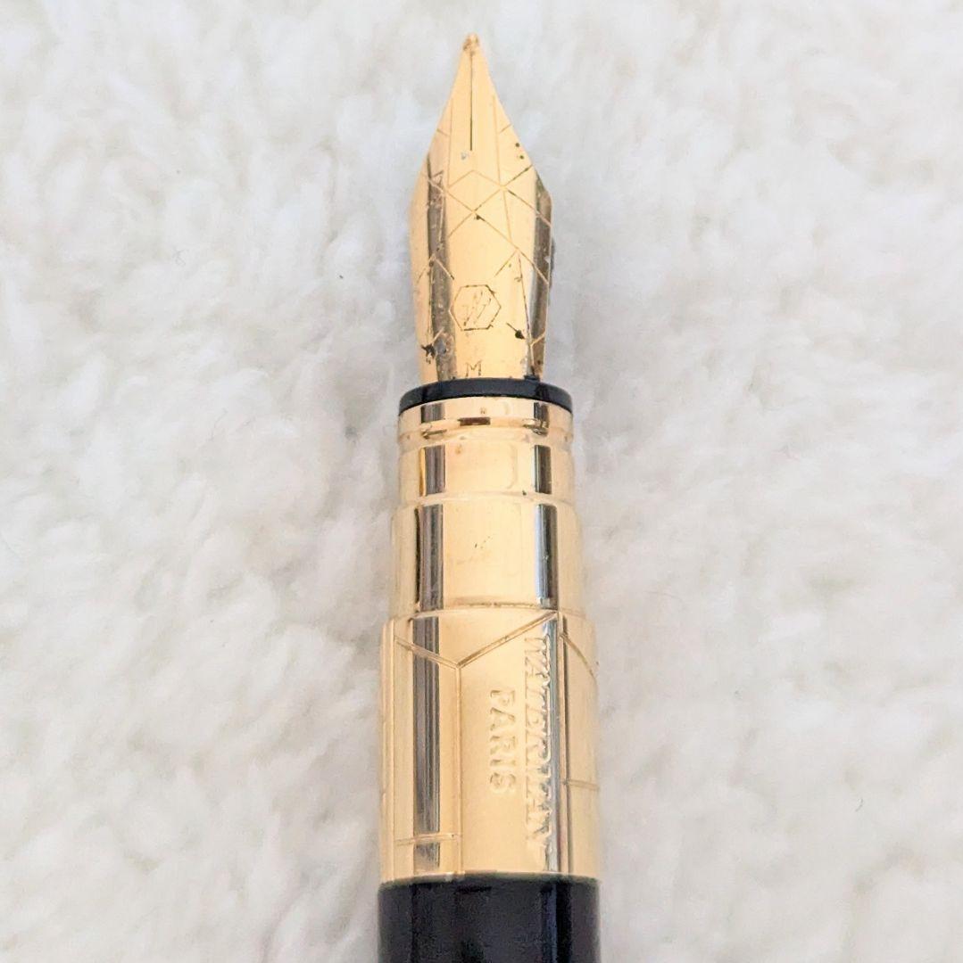 Waterman Perspective Black GT fountain pen with 23k gold plating, 13.5 cm length, shown on white background