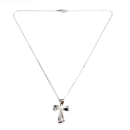 MIKIMOTO pearl necklace with 3.8mm pearls and silver cross ribbon on a 40cm chain