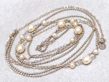 Agete pearl necklace featuring two silver925 strands with pearls, approximately 82 cm long