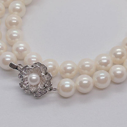 55 Akoya genuine pearl necklace 44cm with 7.4-7.8mm white pearls and silver clasp