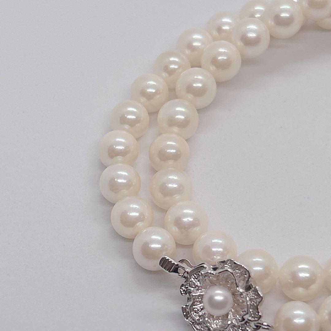 55 Akoya genuine pearl necklace 44cm with 7.4-7.8mm white pearls and silver clasp