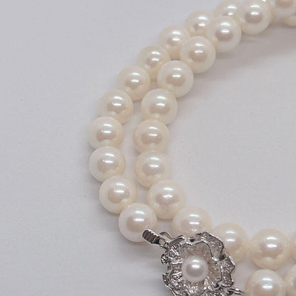55 Akoya genuine pearl necklace 44cm with 7.4-7.8mm white pearls and silver clasp