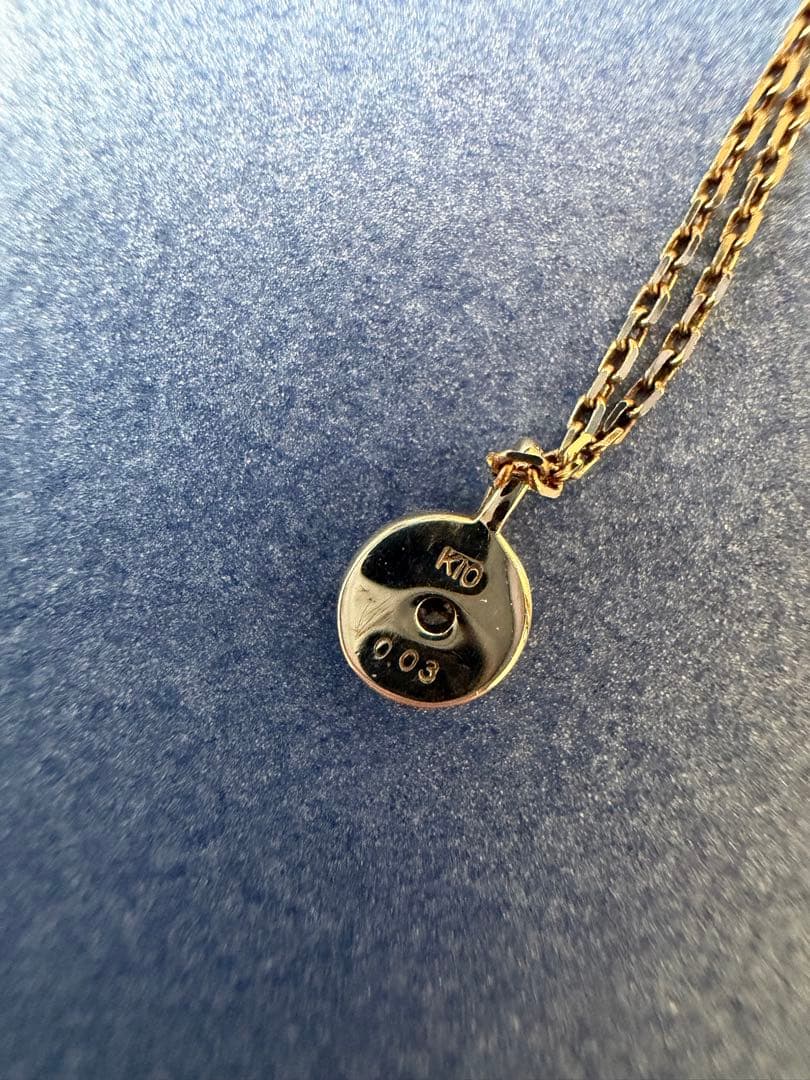 agete K10 yellow gold necklace with 0.03ct diamond and 40cm chain displayed with box