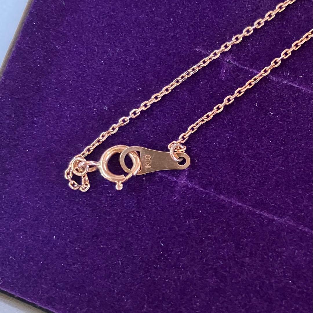 agete K10 pink gold diamond necklace with 40cm chain length on white background