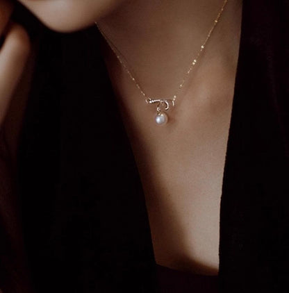 K18YG Akoya pearl necklace pendant with zirconia stones and 40+5 cm gold chain