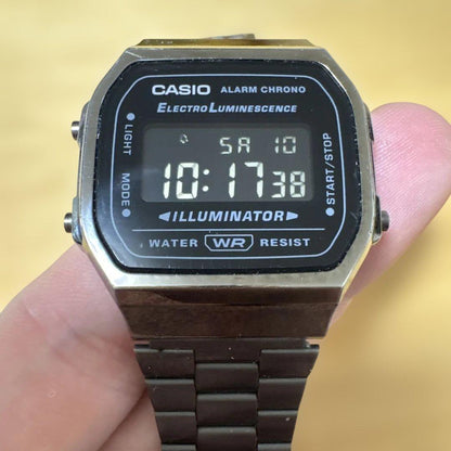CASIO A168 STEEL BLACK GUNMETAL LCD Reverse Digital Men's Watch — Japanese